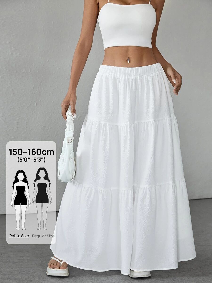 SHEIN PETITE 純色荷葉邊下擺雪紡裙，適合嬌小女性