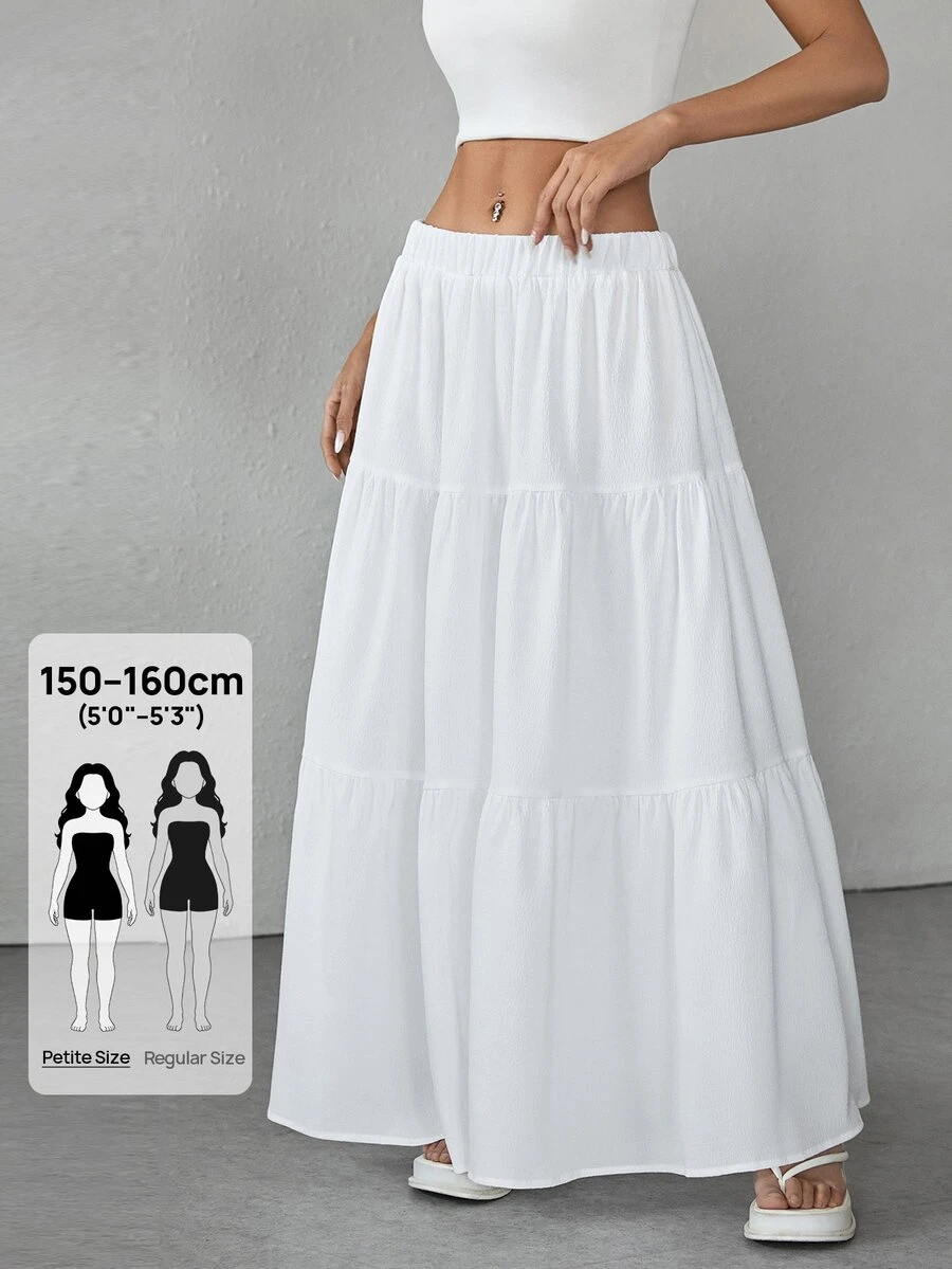SHEIN PETITE Solid Ruffle Hem Schiffy Skirt ,Petite Women