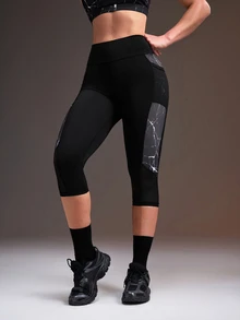 Powerista Women's Tie-Dye Print Capris With Pockets, Athletic Leggings - Black - View 3