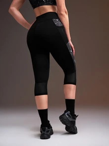 Powerista Women's Tie-Dye Print Capris With Pockets, Athletic Leggings - Black - View 4
