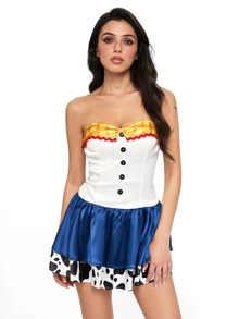 ROMWE Anime Gaun Mini Bandeau Motif Sapi Jessie untuk Cosplay Halloween Wanita - MultiWarna - View 7