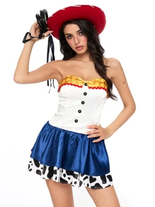 ROMWE Anime Gaun Mini Bandeau Motif Sapi Jessie untuk Cosplay Halloween Wanita - MultiWarna - View 4
