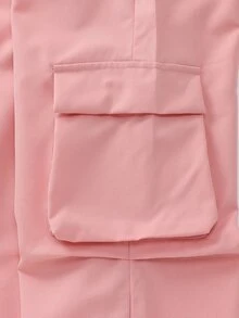 SHEIN 女童 (小號) 長褲，春秋款，黑色長褲，2 個側口袋，時尚百搭，適合日常穿著、居家、外出和聚會 - 粉色 - 查看 4