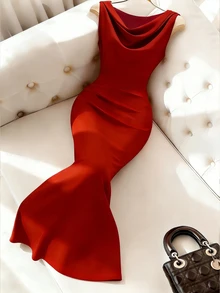 SHEIN Franclia 女士纯色褶皱领口开衩下摆无袖优雅连衣裙 红色晚礼服 红色缎面连衣裙 红色婚礼宾客礼服 红色伴娘礼服 红色垂领连衣裙 红色优雅连衣裙 红色连衣裙 女士连衣裙 优雅经典女士连衣裙 正式女装 女士连衣裙 女士优雅套装 惊艳连衣裙 红毯礼服 女士正式场合礼服 女士奢华连衣裙 高品质连衣裙 - 紅色 - 查看 11