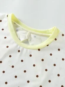 SHEIN 青少年女孩黃色波點圖案運動T恤，深圓領露背設計，交叉對比肩帶，體操運動上衣 - 黃色 - 查看 5