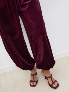 Nöista Burgundy Velvet Balloon Trousers With Elastic Waistband & Elastic Ankle Cuffs. Elegant, Dinner, Vacation,Day-To-Night. Fall, Autumn, Winter  Clothes.. - Burgundy - View 2