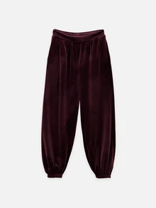 Nöista Burgundy Velvet Balloon Trousers With Elastic Waistband & Elastic Ankle Cuffs. Elegant, Dinner, Vacation,Day-To-Night. Fall, Autumn, Winter  Clothes.. - Burgundy - View 6