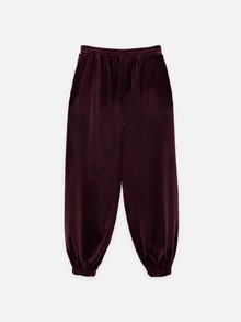 Nöista Burgundy Velvet Balloon Trousers With Elastic Waistband & Elastic Ankle Cuffs. Elegant, Dinner, Vacation,Day-To-Night. Fall, Autumn, Winter  Clothes.. - Burgundy - View 7