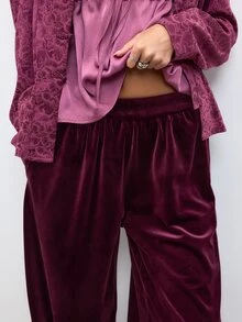 Nöista Burgundy Velvet Balloon Trousers With Elastic Waistband & Elastic Ankle Cuffs. Elegant, Dinner, Vacation,Day-To-Night. Fall, Autumn, Winter  Clothes.. - Burgundy - View 5