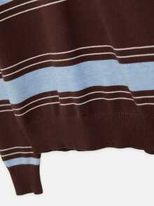 Nöista Coffee Retro Polo Collar Striped Knit Sweater,Casual  Preppy,Comfortable Skin-Friendly,Various Body Types Classic Piece Wardrobe,Fall Winter, - Brown - View 9