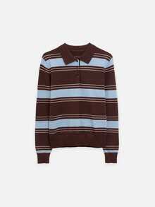 Nöista Coffee Retro Polo Collar Striped Knit Sweater,Casual  Preppy,Comfortable Skin-Friendly,Various Body Types Classic Piece Wardrobe,Fall Winter, - Brown - View 7