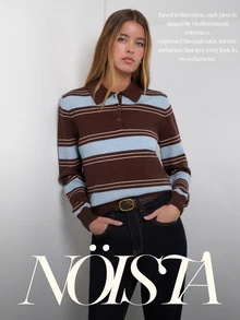 Nöista Coffee Retro Polo Collar Striped Knit Sweater,Casual  Preppy,Comfortable Skin-Friendly,Various Body Types Classic Piece Wardrobe,Fall Winter, - Brown - View 11