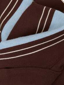 Nöista Coffee Retro Polo Collar Striped Knit Sweater,Casual  Preppy,Comfortable Skin-Friendly,Various Body Types Classic Piece Wardrobe,Fall Winter, - Brown - View 10
