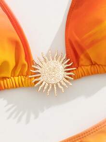 Swim SXY Ombre Beach Holiday Bikini Set Set For Women, Summer Outfits With Triangle Top & Gold Accessories - Orange - View 6