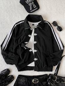 Comfortcana Women's Colorblock Casual Versatile Daily Wear Long Sleeve Jacket - Black - View 5
