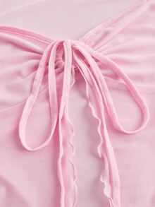 SHEIN ICON Y2k Cute Front Drawstring Sweetheart Sheer T-Shirt Festival Fall Outfits - Baby Pink - View 4