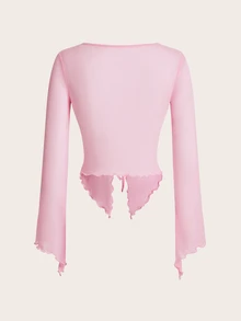 SHEIN ICON Y2k Cute Front Drawstring Sweetheart Sheer T-Shirt Festival Fall Outfits - Baby Pink - View 2
