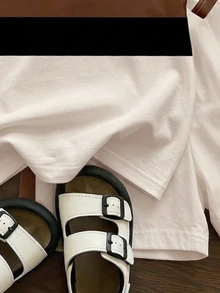 小男孩隨機條紋拼色馬字母印花圓領短袖T恤與短褲2件套休閒夏季套裝 - 彩色 - 查看 6
