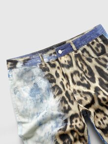 ROMWE MEN Men Leopard Patchwork Print Flare Leg Jeans - Multicolor - View 5