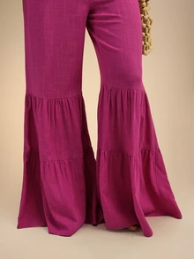 Dancing Leopard Hot Pink Tiered Wide Leg Pants, Holiday/Vacation Wear - Hot Pink - View 5