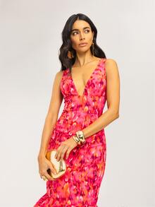Dancing Leopard Orange And Pink Abstract Ruffle Dress, Wedding Guest Occasion Wear - Multicolor - View 5
