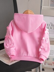 SHEIN 女童蝴蝶結裝飾連帽拉鍊休閒日常長袖運動外套 粉色冬季上衣 秋季服飾 - 粉色 - 查看 9