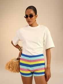 Dancing Leopard Print Shorts, Summer Outfits For Women, Vacation Wear - Multicolor - View 3