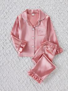 SHEIN (Random 1) 甜美風蝴蝶結刺繡女童長袖上衣與長褲 4 件套，隨機發貨，休閒舒適居家服驚喜盲盒 - 彩色 - 查看 3