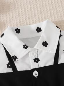 SHEIN Souflis 女嬰領口花瓣袖 2 合 1 A 字裙，黑色可愛秋季返校洋裝，經典廓形配甜美蝴蝶結裝飾 - 彩色 - 查看 3
