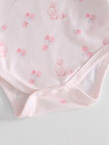 Set Hadiah 3pcs Baju Bayi Baru Lahir Motif Kelinci Merah Muda Lucu Lengan Panjang dengan Celana Terusan dan Topi Telinga - MultiWarna - View 6
