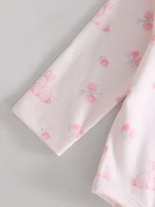 Set Hadiah 3pcs Baju Bayi Baru Lahir Motif Kelinci Merah Muda Lucu Lengan Panjang dengan Celana Terusan dan Topi Telinga - MultiWarna - View 4