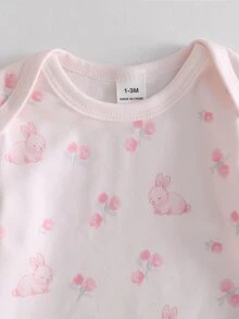 Set Hadiah 3pcs Baju Bayi Baru Lahir Motif Kelinci Merah Muda Lucu Lengan Panjang dengan Celana Terusan dan Topi Telinga - MultiWarna - View 5
