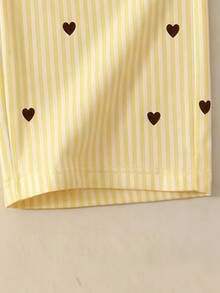 Young Girls 4-7Y Cute Yellow Heart Print Striped Pullover Tee & Loose Pants 2pcs Outfit Set, Fashion Casual Spring Autumn Daily Party Wear - Yellow - View 13