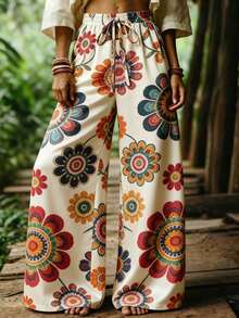 Selamara Women's Vacation Casual Floral Print Wide Leg Pants - Multicolor - View 3