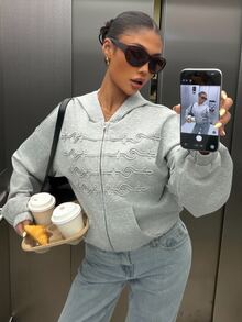 Muchica Women's Drop Shoulder Long Sleeve Zipper Front Light Grey Knit Sweatshirt Traveling Daytime Holiday Night Going Out Summer Streetwear Casual - Grey - View 5