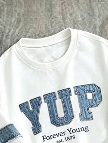 SHEIN 2件組 5-15° 少年時尚簡約舒適圓領衛衣與工裝褲套裝，簡約酷感英文字母滿版印花設計，適合假期派對、休閒穿著、春秋冬季街頭穿搭、外出、返校聚會 - 彩色 - 查看 4