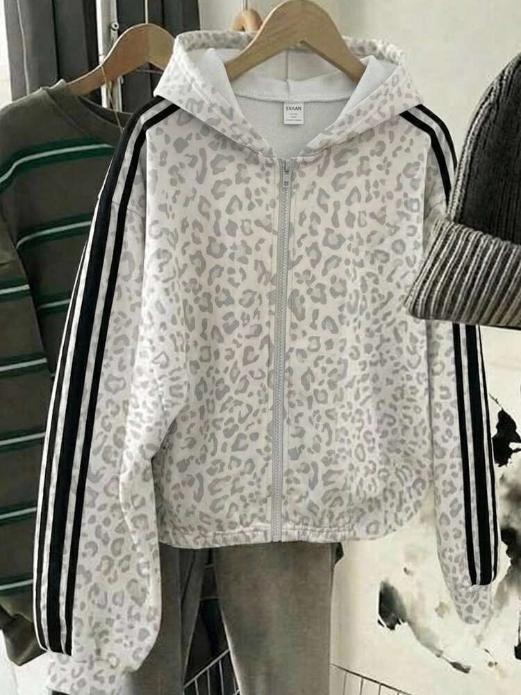 SHEIN Jaket Kasual Musim Gugur/Dingin untuk Anak Perempuan Remaja, Cocok untuk di Rumah & Luar Ruangan, dengan Kantong Resleting dan Resleting Depan, Lengan Panjang, dan Tudung, Warna Merah Muda Pucat, Cocok untuk Pakaian Kakak Perempuan. - Berwarna merah muda - View 3