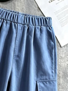 SHEIN 2件組青少年男孩時尚簡約舒適圓領衛衣與寬腿工裝褲秋季套裝，時尚簡約英美風圖案設計，適合假期派對聚會休閒舒適，街頭風男孩春秋冬季首選 5-15° 時尚休閒穿搭，春秋冬季街頭穿搭，外出 - 彩色 - 查看 6