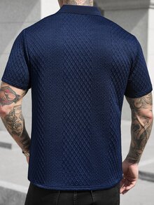 Manfinity CasualCool 海軍藍男士休閒拼色短袖 Polo 衫，夏季城市度假時尚高爾夫上衣，老錢風卡其色遊艇風，男友禮物 - 彩色 - 查看 2