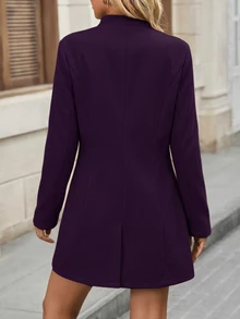 SHEIN Unity 女款羊毛混紡大衣，簡約純色休閒外套，秋冬季女款冬衣夾克 - 中紫紅色 - 查看 2