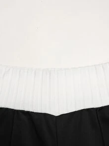 SHEIN Tween Girl 新款休閒百搭修身腰部彈性腰寬鬆寬腿褲，拼色拼接設計，返校季，秋冬款 - 黑色 - 查看 4