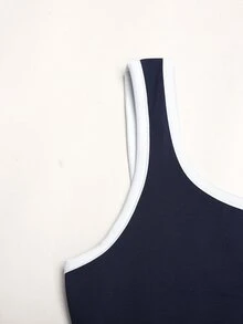 SHEIN 兒童青少年女孩時尚街頭針織純色無袖露背收腰修身喇叭褲腳連身褲，休閒連身褲，棕色 - 藏蓝色 - 查看 6