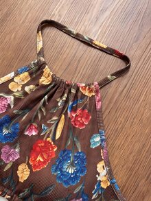 Breezaya 女款夏季豹紋鏤空綁帶短版上衣 圖案豹紋 T-shirt 女裝上衣 野餐度假 棕色花卉波希米亞風 性感 - 彩色 - 查看 7