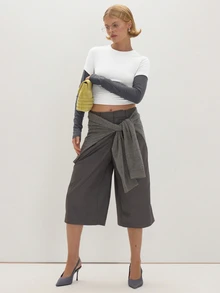 MUSEYN Grey Contrast Layered Long Sleeve T-Shirt - Multicolor - View 2