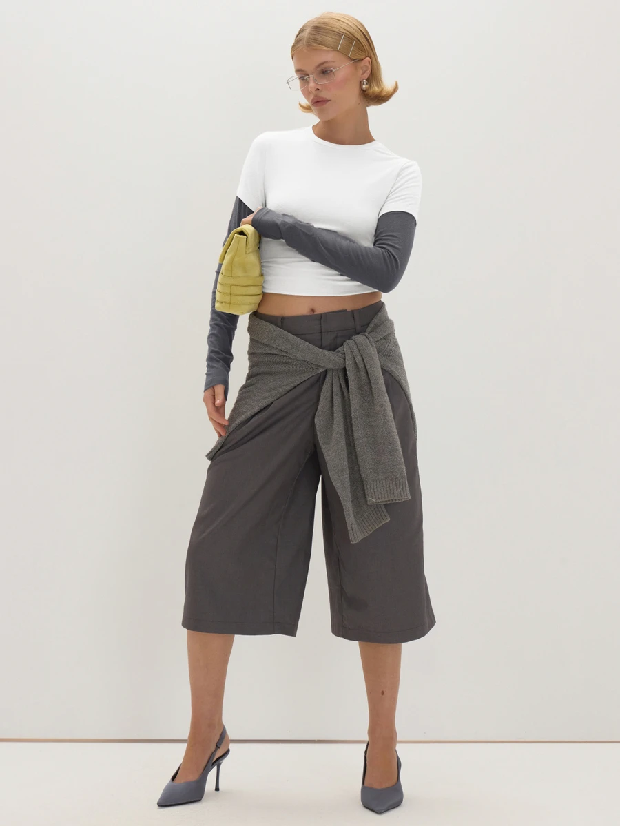 MUSEYN Grey Contrast Layered Long Sleeve T-Shirt - Multicolor - View 1