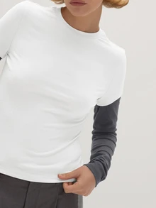 MUSEYN Grey Contrast Layered Long Sleeve T-Shirt - Multicolor - View 3