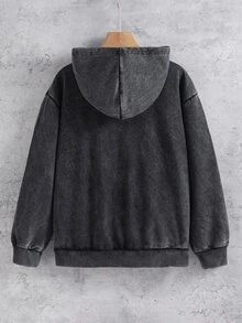 SHEIN Coolqubz 青少年男孩連帽街頭風 Y2K 字母印花運動衫，萬聖節主題，秋季款 - 黑色 - 查看 2