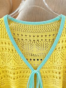 Franclia New Solid Color Hollow Crochet Lace Lightweight Cardigan, Versatile Outerwear For Women - Yellow - View 5