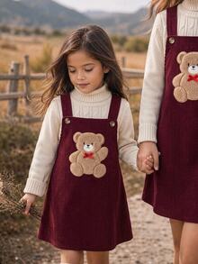 Emery Rose Kids Emery Rose Kids 女童可愛小熊蝴蝶結細肩帶無袖洋裝，秋冬百搭俏皮風格 - 彩色 - 查看 2