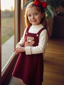 Emery Rose Kids Emery Rose Kids 女童可愛小熊蝴蝶結細肩帶無袖洋裝，秋冬百搭俏皮風格 - 彩色 - 查看 6